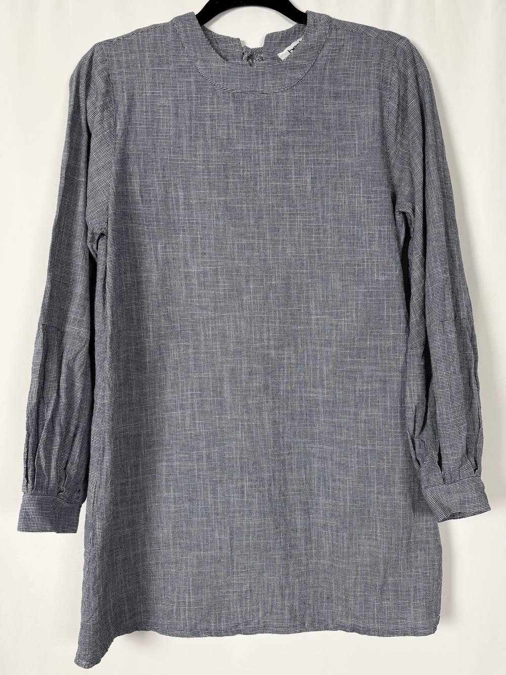 Benin Boho Tie Back 100% Cotton Micro Gingham Peasant Sleeve Tunic Mini Dress